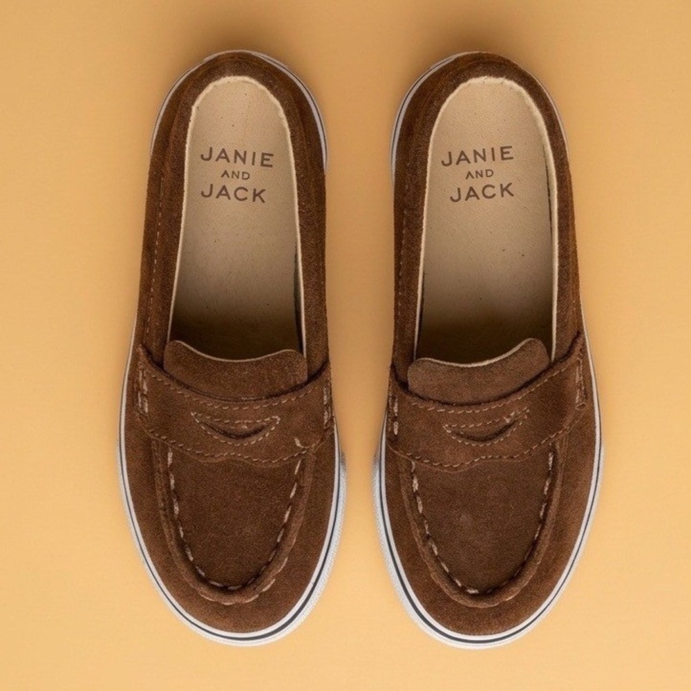 Janie and Jack Boys Brown Suede Penny Loafer Sneakers Slip On Shoes Sz 6